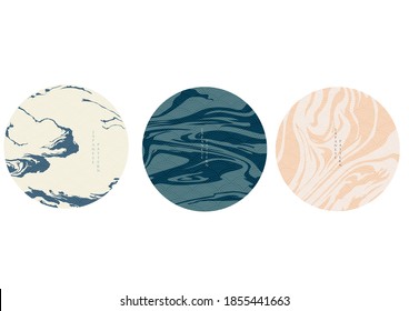 Abstract circle backgrounds with Japanese wave pattern vector. Art acrylic icon and shape. Water surface template.