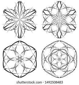 Abstract circle backgrounds, trendy geometric black lines flower patterns, vector modern design signs, symbols.