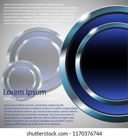 Abstract circle badge, blank button template with metal texture (chrome, silver, steel), realistic shadow and light background. Vector illustration.