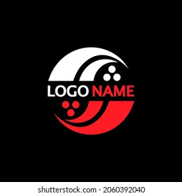 Abstract Circle Ball Logo. Red and White  Wave or Globe Shape Circle Isolated on Black Background. Design Vector Template Element