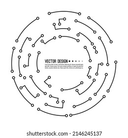 Abstract circle banner with high tech circuit board texture. Vector electronic motherboard illustration.