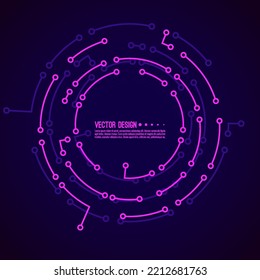 Abstract circle banner with high tech circuit frame texture. Vector electronic motherboard illustration.