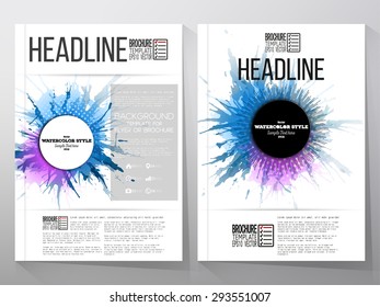 Abstract circle banners with place for text, watercolor stains and vintage style star burst. Business vector templates for brochure, flyer or booklet.