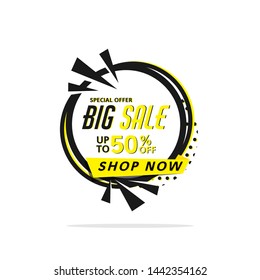 Abstract circle big sale banner template vector label shopping with flat style. Sale banner template design, up to 50 percent. Advertisement promotion banner. Vector illustration.