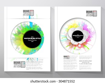 Abstract circle black banners with place for text and watercolor stains. Business vector templates for brochure, flyer or booklet.