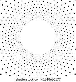 Abstract circle of black dots. Halftone effect. Modern design vector background.