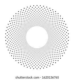 Abstract circle of black dots. Halftone effect. Modern design vector background.