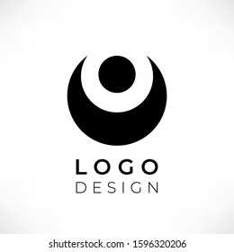 Abstract circle black icon isolated on white background. Man with hands up logo design template. Vector illustration