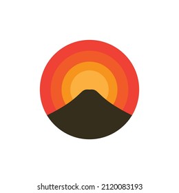 círculo abstracto con diseño de logotipo de montaña negra y puesta de sol, ilustración de símbolo gráfico vectorial