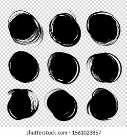 Abstract circle black smears isolated on imitation transparent background