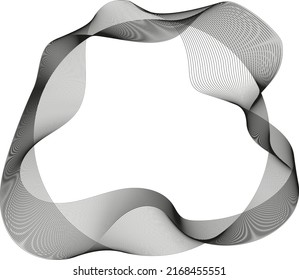 Abstract circle, black wavy curved lines, sound wave texture on transparent background. Digital data visualization. Tech, business, science concept. Use for banner, presentation, template.