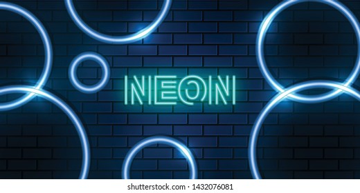 abstract circle blue bricks and neon background