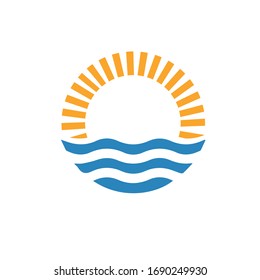 Abstract circle with blue ocean. Logo design template with exotic destinations.