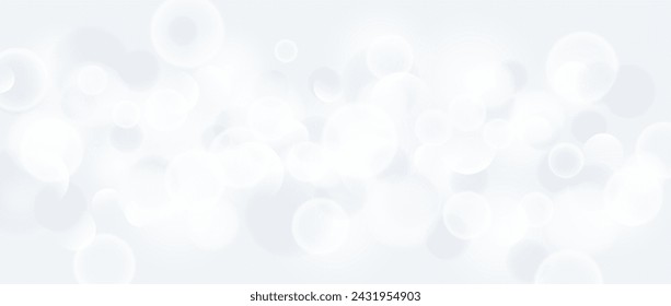 Abstract circle bokeh background. Smooth grey blur effect wallpaper. Shiny silver blue blurry sparkles texture. Seasonal backdrop for Christmas, New Year or birthday card, poster, banner. Vector
