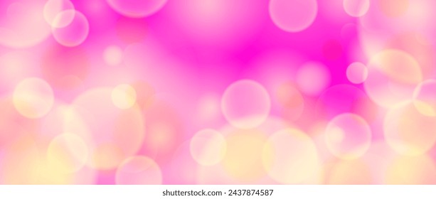 Abstract circle bokeh wallpaper. Bright pink color blur effect background. Shiny blurry light sparkle texture. Vector romantic backdrop for birthday celebration, fairy party, card, poster, banner