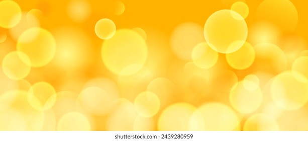 Abstract circle bokeh wallpaper. Gold yellow color blur effect background. Shiny golden light sparkle texture. Vector blurry backdrop for birthday celebration, fairy party, card, poster, banner, flyer