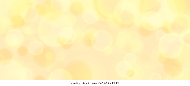 Abstract circle bokeh wallpaper. Pastel yellow color blur effect background. Shiny golden light sparkle texture. Vector blurry backdrop for birthday celebration party, card, poster, banner, flyer