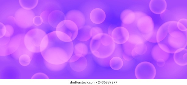 Fondo de pantalla abstracto círculo bokeh. Fondo liso de efecto desenfoque púrpura. Luz borrosa violeta destella textura. Fondo de temporada para Navidad, Año Nuevo o tarjeta de cumpleaños, cartel, pancarta. Vector