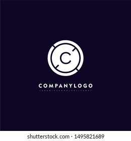 abstract circle C logo letter isolated on purple background technology symbol