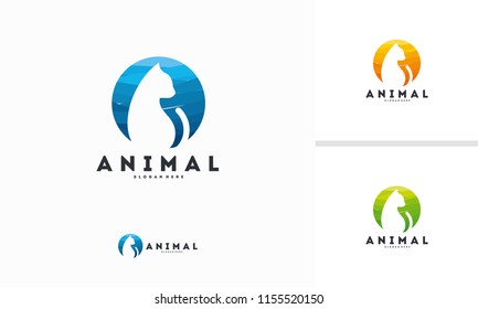 Abstract Circle Cat silhouette logo design symbol, Animal Cat logo template