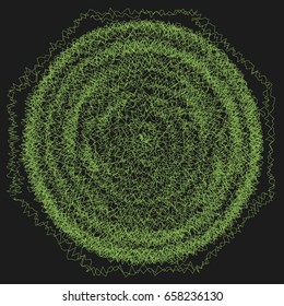 abstract circle of chaotic greenery lines, texture vector