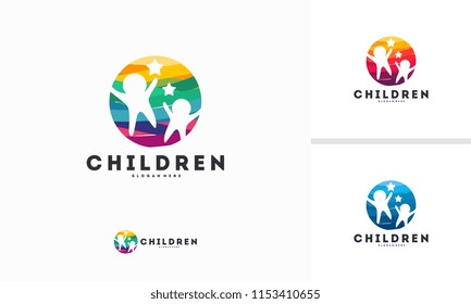 Abstract Circle Children logo template vector, Kids play logo designs symbol