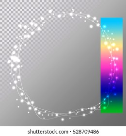 Abstract Circle Christmas Lights Easy To Edit, Wreath For Xmas Holiday Greeting Cards Design. Vector Illustration Eps10