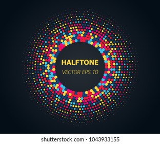 Abstract circle colorful halftone on dark background. Vector illustration eps 10.