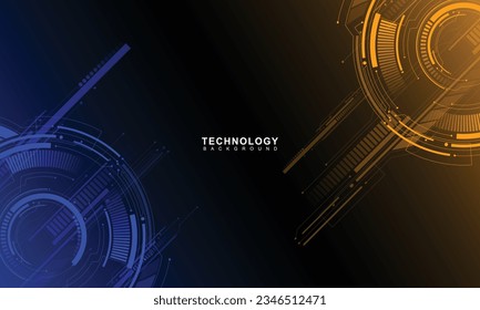 Abstract circle. Concept innovation connecting world digital technology digital line engineering. data computer network on blue  orange color background vector illustration.