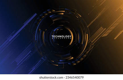 Abstract circle. Concept innovation connecting world digital technology digital line engineering. data computer network on blue  orange color background vector illustration.