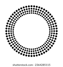 Abstract circle consisting of many dots set. Halftone circle frame background set. Round border Icon using halftone random circle. Grunge circular stain. Vector illustration.