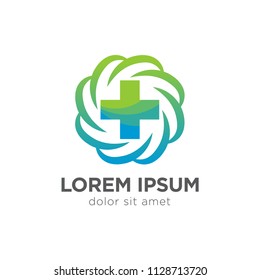 abstract abstract circle with a cross inside design concept medicine, treatment vector logo design template
