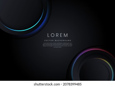 Abstract circle deep dimension on black background with glowing colorful  neon light with copy space for text. Vector illustration