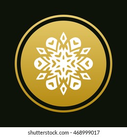 Abstract circle design element for logo designing. Floral icon, badge. Folk flower. Gold foil symbol on black.