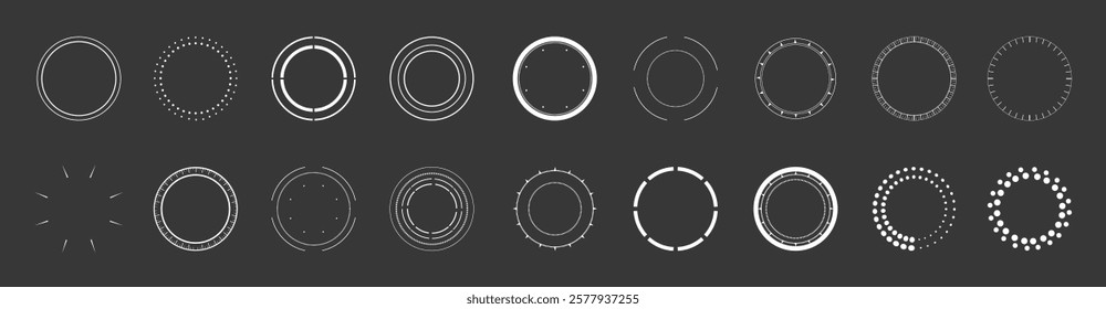 Abstract circle design elements. White round frame border set. Vector circular lines