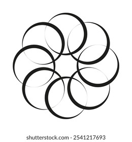 Abstract circle design. Overlapping circular shapes. Minimal vector pattern. Black and white contrast.