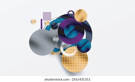 Abstract Circle Design with Overlapping Transparent Geometric Shapes