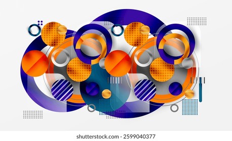Abstract Circle Design with Overlapping Transparent Geometric Shapes