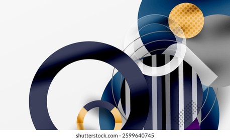Abstract Circle Design with Overlapping Transparent Geometric Shapes