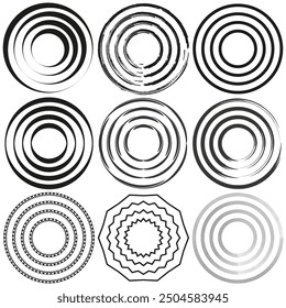 Abstract circle designs. Geometric black patterns. Circular vector set. Modern elements.