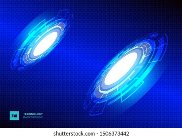 Abstract circle digital business technology blue background. Futuristic structure elements concept design. Modern mechanical gear wheel. Vector illustration