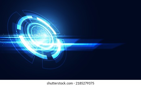 Abstract Circle Digital Circuit Concept Light Speed Blue Digital Copy Space for Text Wallpaper Background Futuristic Modern