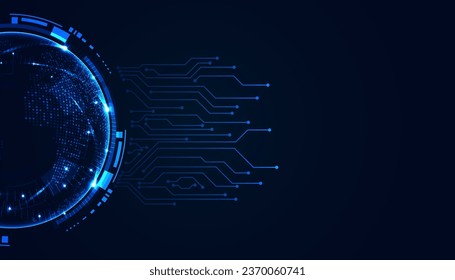 Abstract Circle Digital Circuit Concept Light Circle Network Connection Blue Digital Background Futuristic Modern.