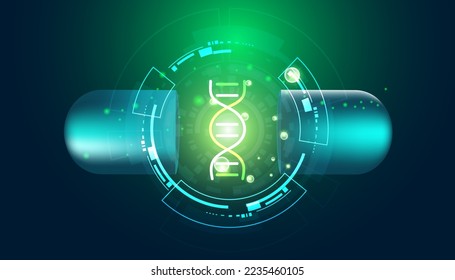 Abstract circle digital dna and pills concept dna or ana cell therapy modern medical treatment on background banner futuristic medical modern