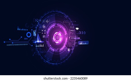 Abstract circle digital hud interface computing computer or internet network percentage loading on blue background futuristic hi tech background