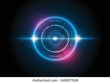 Abstract circle digital over dark blue and pink background, Illustration vector design technology concept about circuit board data, engineer futuristic high tech communication.