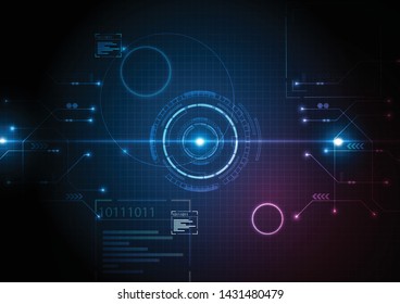 Abstract circle digital over dark blue and pink background, Illustration vector design technology concept about circuit board data, engineer futuristic high tech communication.