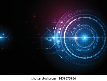 Abstract circle digital over dark blue and pink background, Illustration vector design technology concept about circuit board data, engineer futuristic high tech communication.