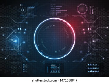 Abstract circle digital over dark blue and red background, Illustration vector design technology concept about circuit board data, engineer futuristic high tech communication.