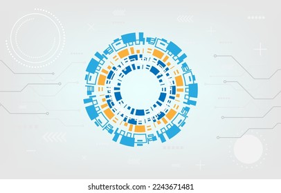 Abstract circle digital technology background. Futuristic structure elements communication innovation concept design. Abstract structure pattern technological background with various hi-tech elements.